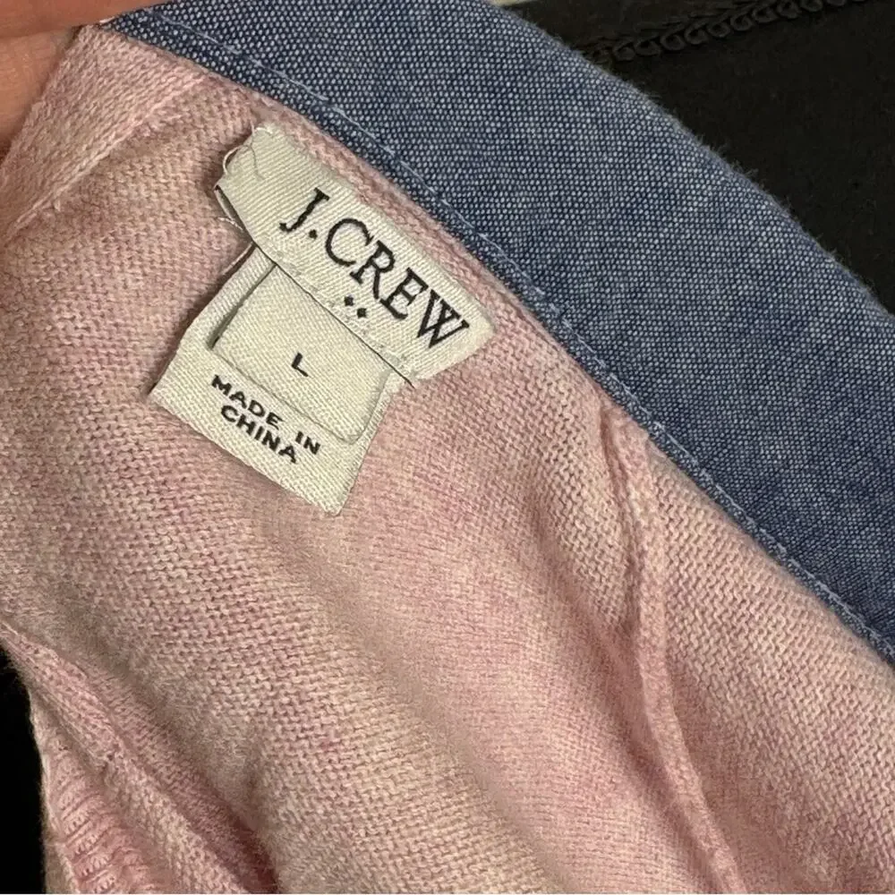 J. Crew Tippi Chambray Collar Sweater Pink Size L